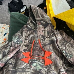 Under Armour Woodland Camo Hoodie with Bright Orange Logo
